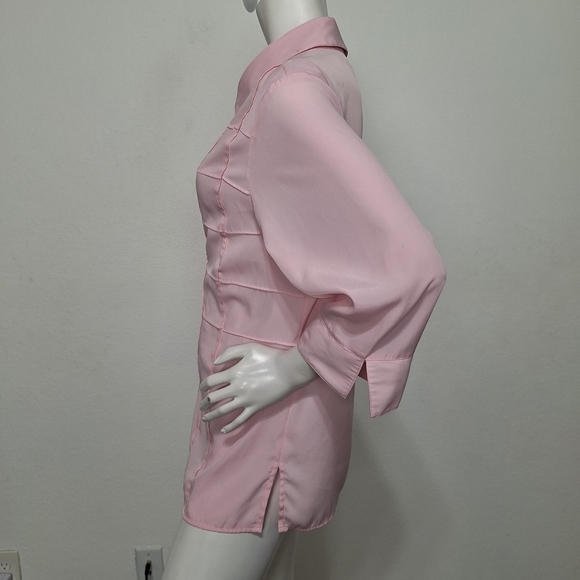 Kathy Che Pink Preppy Coquette 3/4 Sleeve Button Down Shirt Plus Size 14/16W - Picture 10 of 14